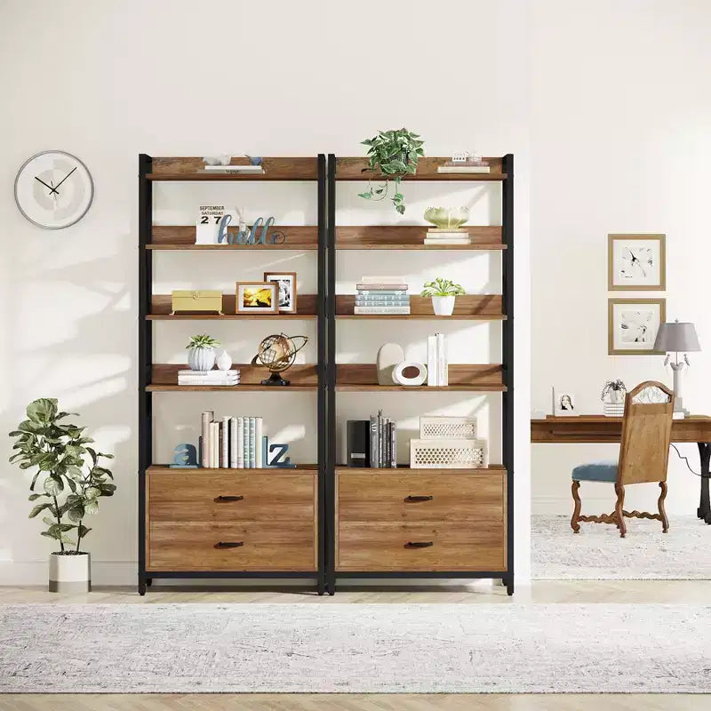 Lantine 70.8 2 Drawers 5 Shelf Open Bookcase