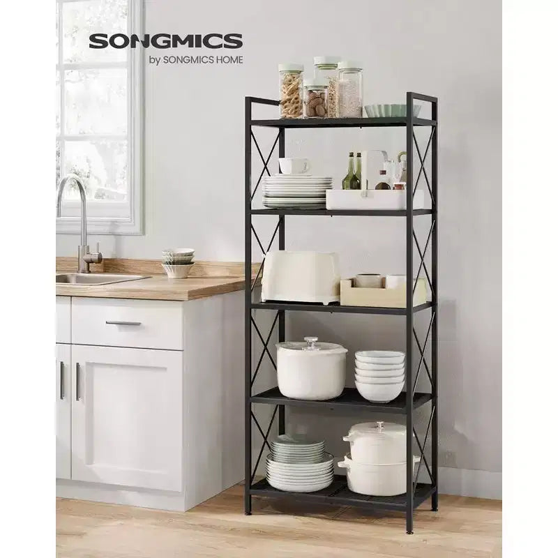 SONGMICS 5-Tier Storage Shelf Shelving Unit and Storage Kitchen Storage Garage Storage Metal Shelf for Entryway Kitchen Living Room Black