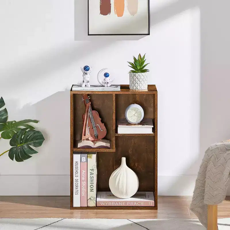 VECELO 3-Shelf Free Standing Bookcase for Home Office Living Room Open Display Organizer Storage Bookshelf, Oak Finish Decor Furniture