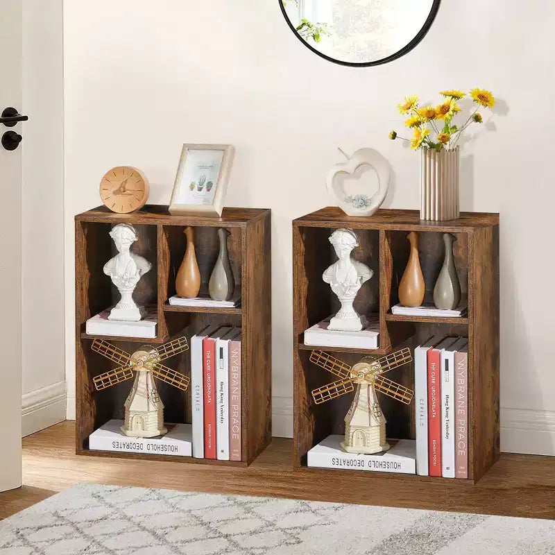 VECELO 3-Shelf Free Standing Bookcase for Home Office Living Room Open Display Organizer Storage Bookshelf, Oak Finish Decor Furniture