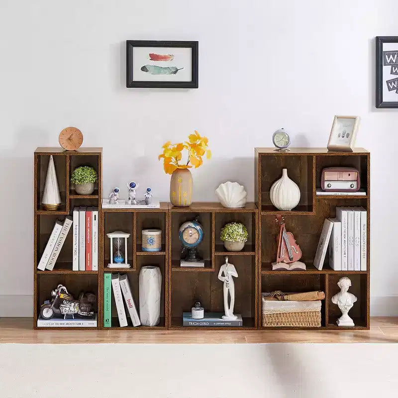 VECELO 3-Shelf Free Standing Bookcase for Home Office Living Room Open Display Organizer Storage Bookshelf, Oak Finish Decor Furniture