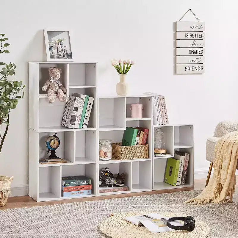 VECELO 3-Shelf Free Standing Bookcase for Home Office Living Room Open Display Organizer Storage Bookshelf, Oak Finish Decor Furniture