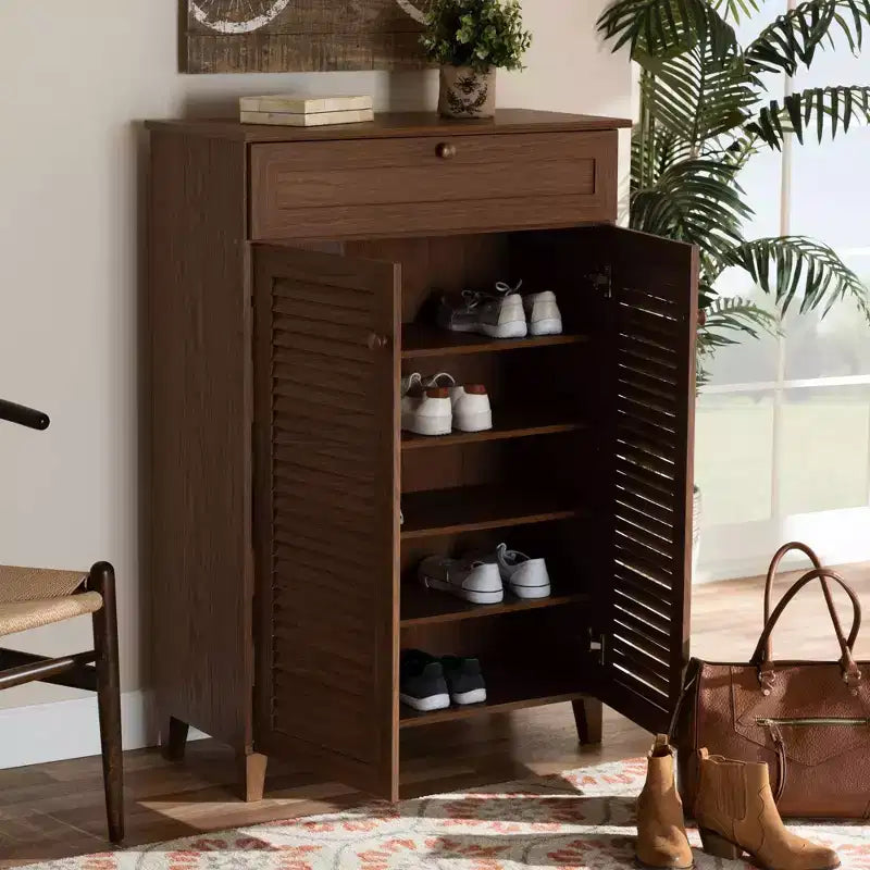 Shelf Wood Shoe Storage Cabinet with Drawer Coolidge - Baxton Studio