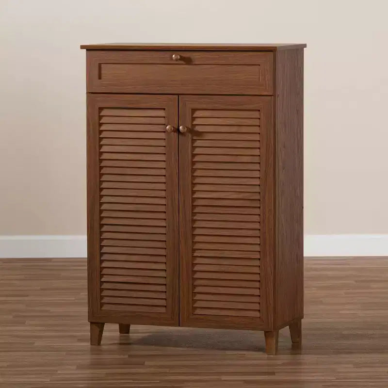 Shelf Wood Shoe Storage Cabinet with Drawer Coolidge - Baxton Studio