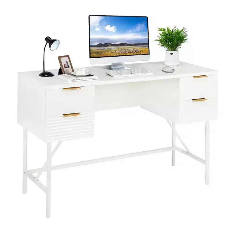Costway 48 Computer Desk with 4 Drawers Storage Metal Frame Modern Study Writing Desk