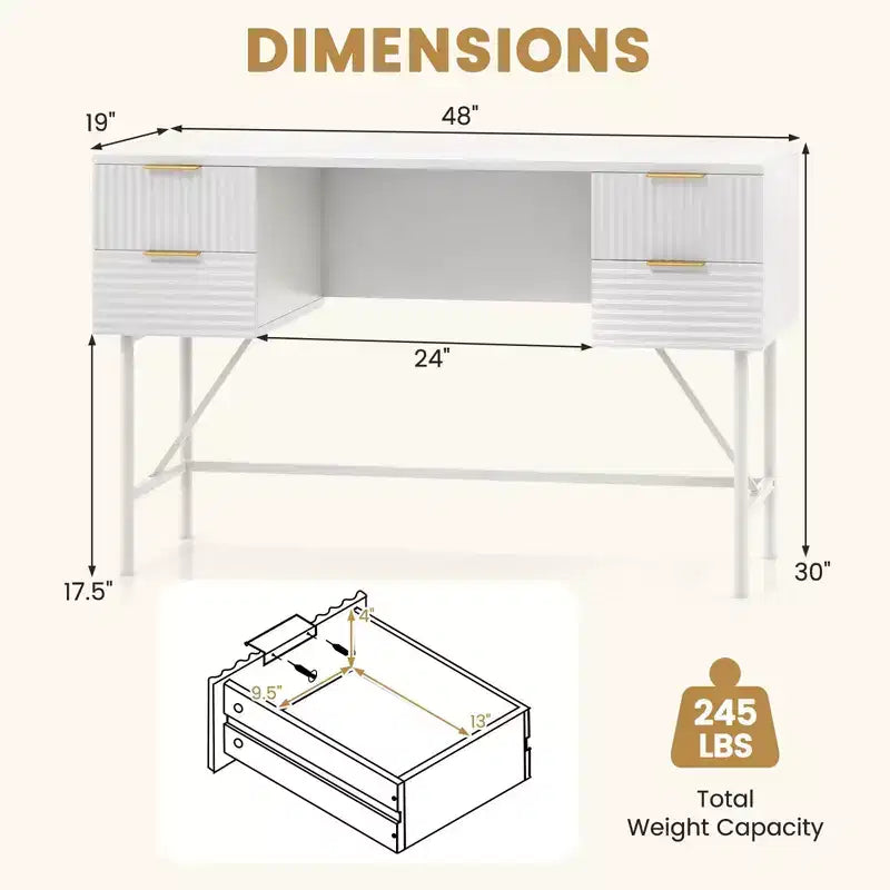 Costway 48 Computer Desk with 4 Drawers Storage Metal Frame Modern Study Writing Desk