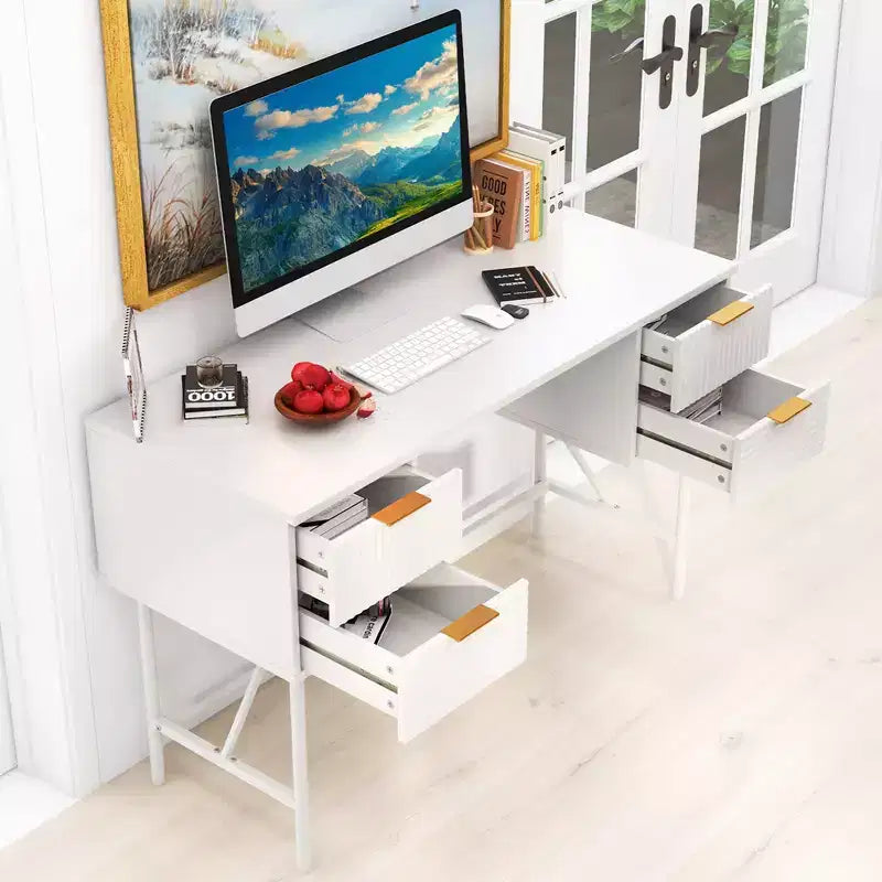 Costway 48 Computer Desk with 4 Drawers Storage Metal Frame Modern Study Writing Desk