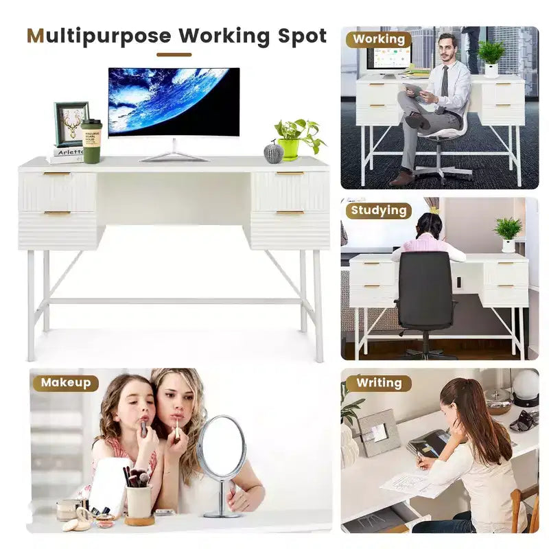 Costway 48 Computer Desk with 4 Drawers Storage Metal Frame Modern Study Writing Desk