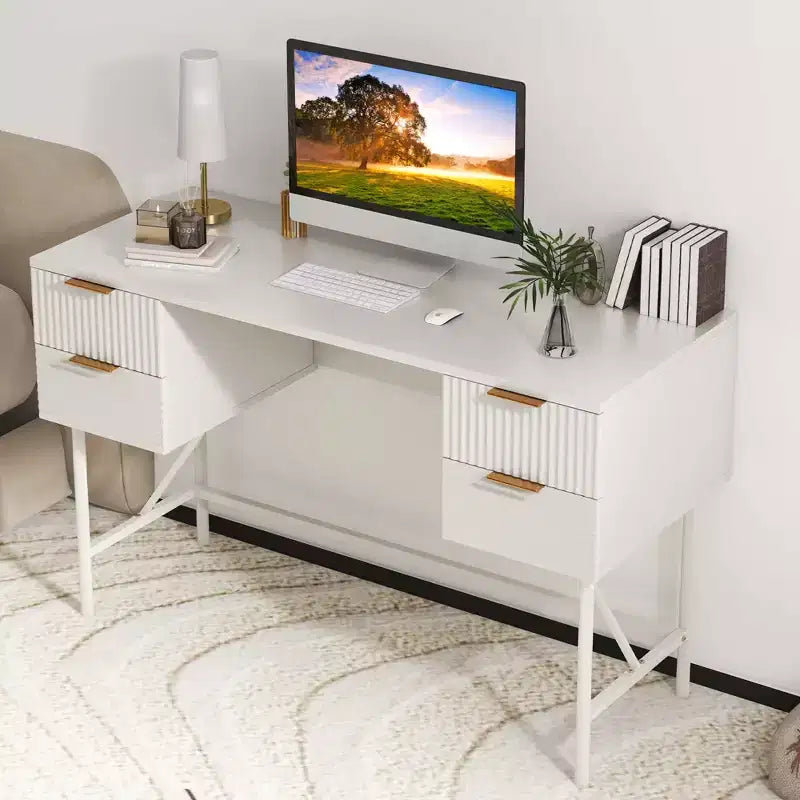 Costway 48 Computer Desk with 4 Drawers Storage Metal Frame Modern Study Writing Desk