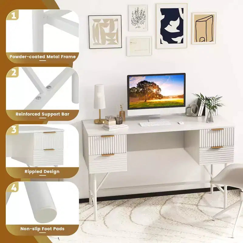 Costway 48 Computer Desk with 4 Drawers Storage Metal Frame Modern Study Writing Desk