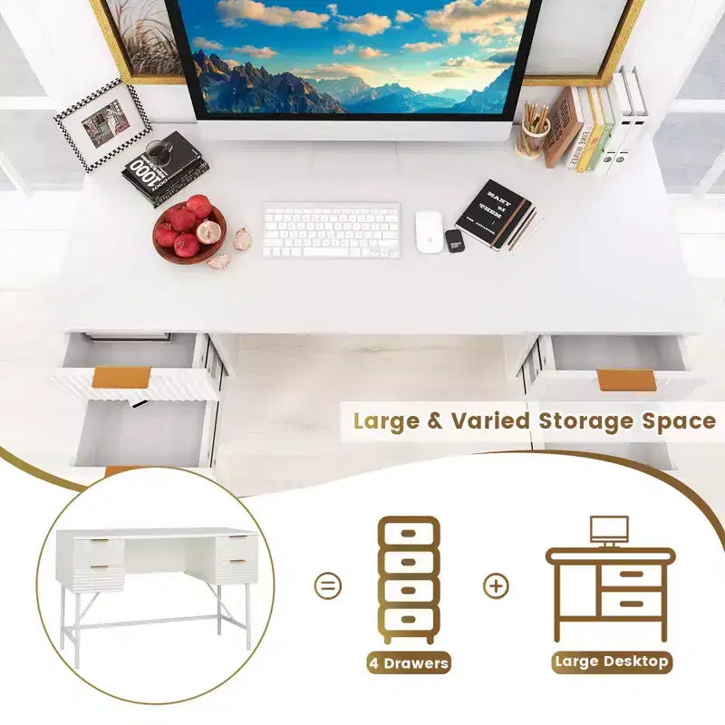 Costway 48 Computer Desk with 4 Drawers Storage Metal Frame Modern Study Writing Desk