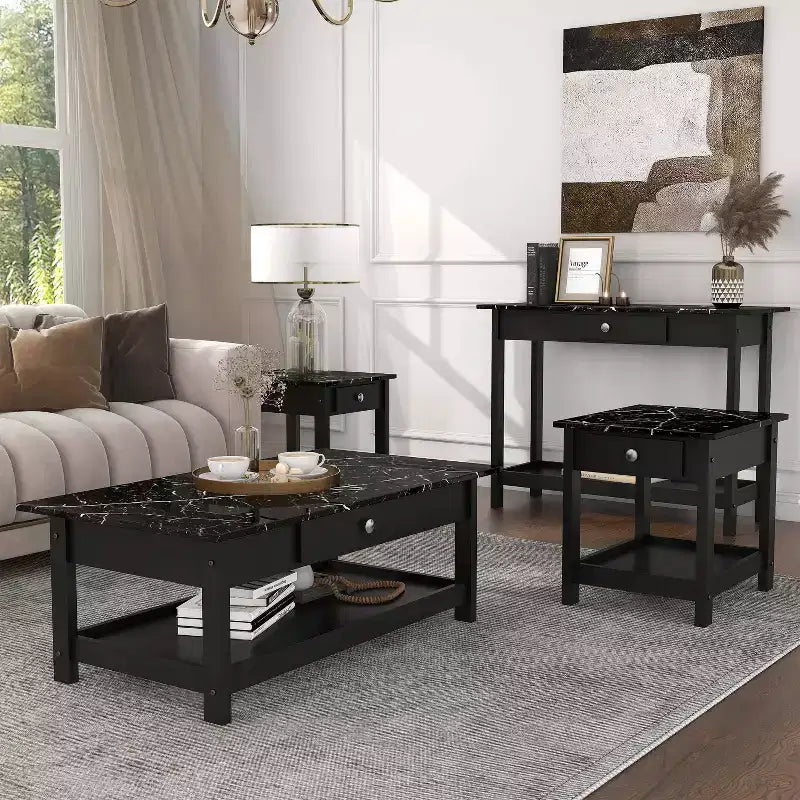 4pc Minsay Transitional Faux Marble Top Storage Coffee Table Set - HOMES: Inside + Out