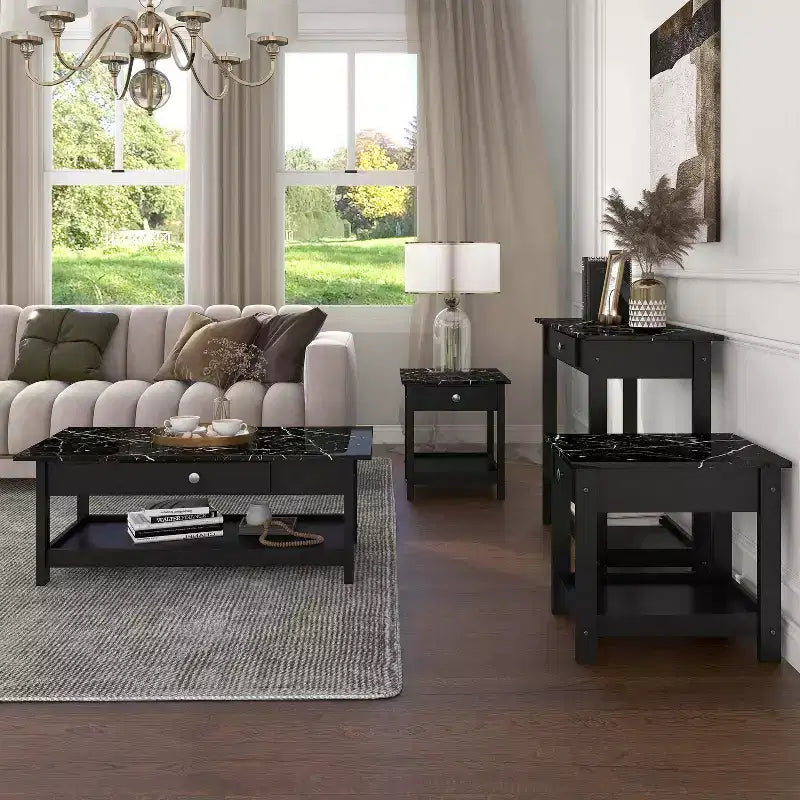 4pc Minsay Transitional Faux Marble Top Storage Coffee Table Set - HOMES: Inside + Out