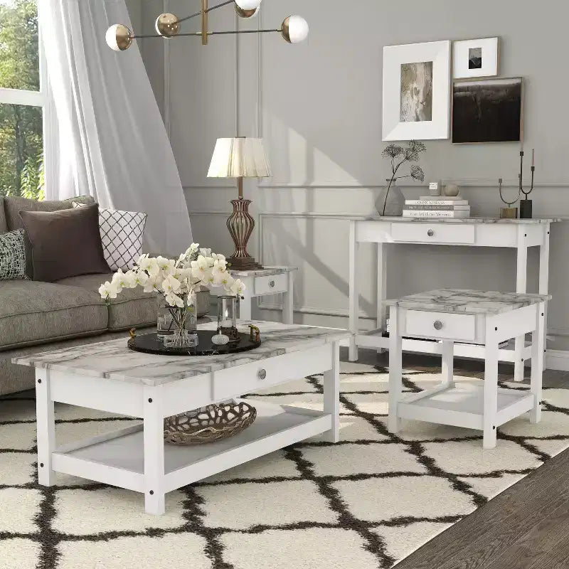 4pc Minsay Transitional Faux Marble Top Storage Coffee Table Set - HOMES: Inside + Out