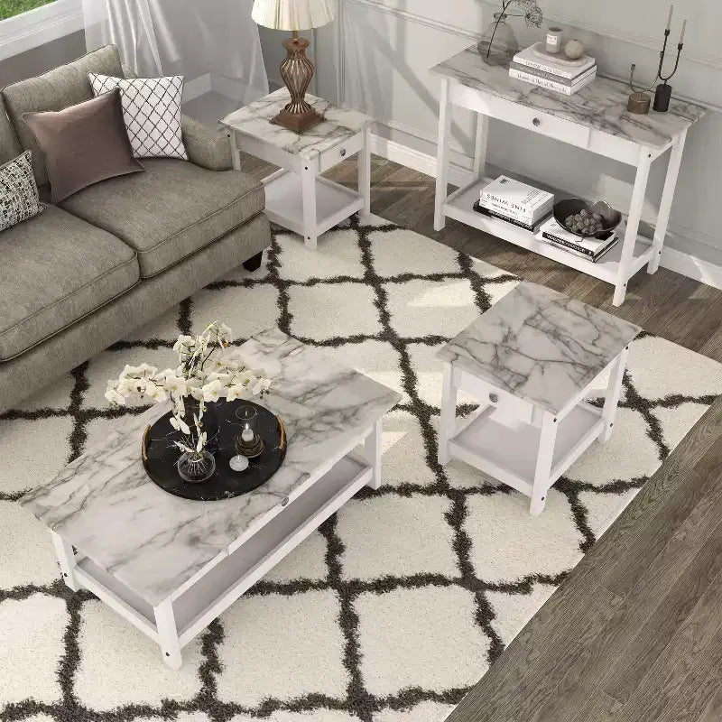 4pc Minsay Transitional Faux Marble Top Storage Coffee Table Set - HOMES: Inside + Out