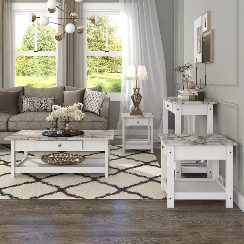 4pc Minsay Transitional Faux Marble Top Storage Coffee Table Set - HOMES: Inside + Out