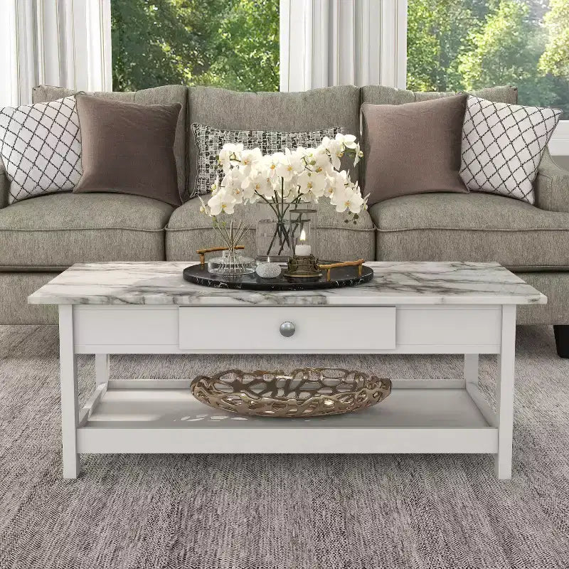 4pc Minsay Transitional Faux Marble Top Storage Coffee Table Set - HOMES: Inside + Out