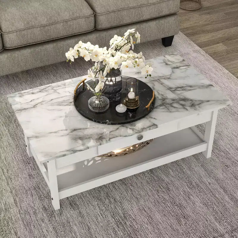 4pc Minsay Transitional Faux Marble Top Storage Coffee Table Set - HOMES: Inside + Out
