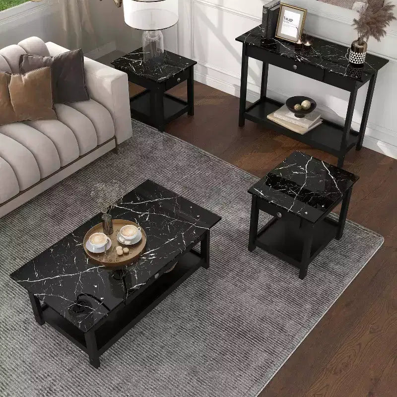 4pc Minsay Transitional Faux Marble Top Storage Coffee Table Set - HOMES: Inside + Out