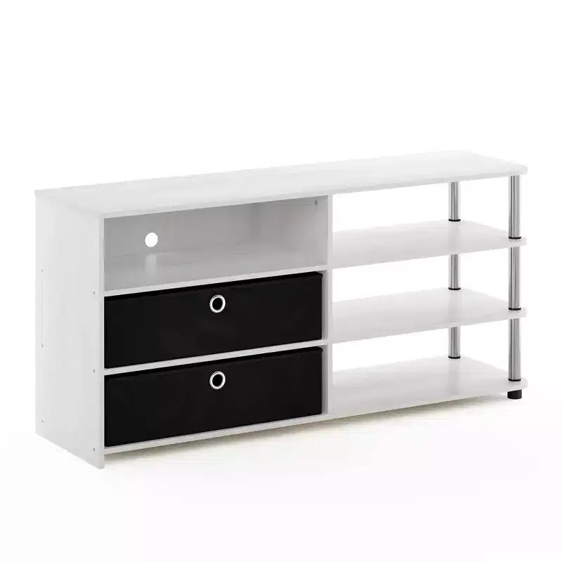 Furinno Simple Design TV Stand Entertainment Center Hold up to 50 TV with Storage Shelves & 2 Bins,White Oak