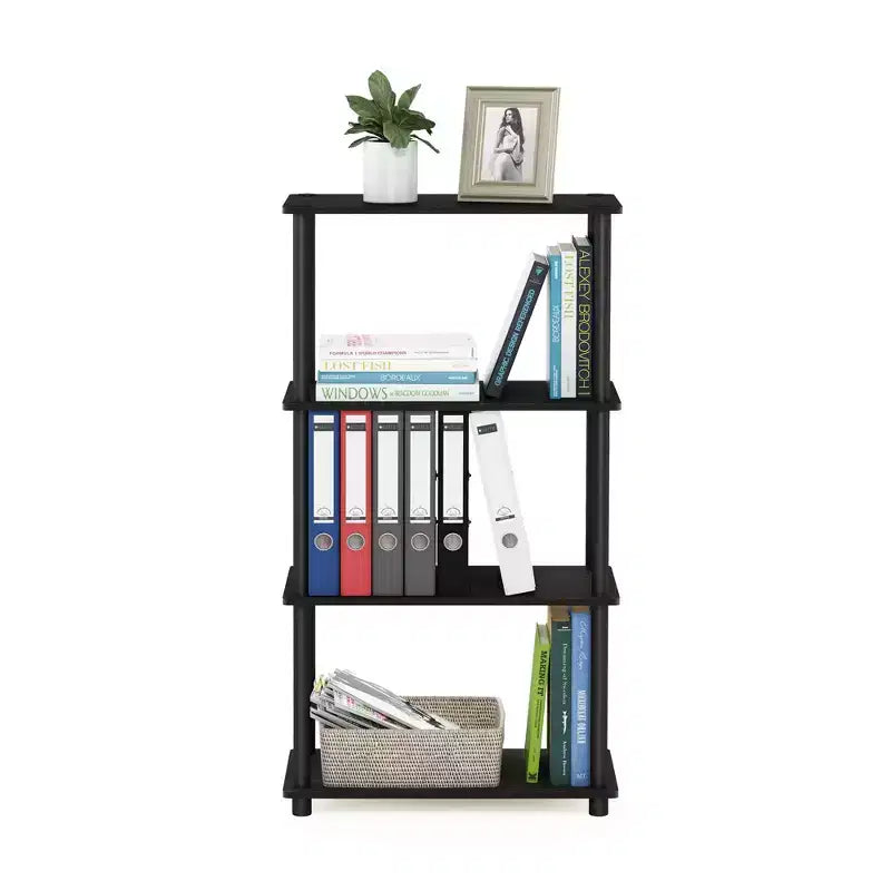 Furinno 4-Tier Ladder Decorative Bookshelf Open Multipurpose Shelf Display Rack Bathroom Kitchen Entryway Storage Shelves,Espresso/Black