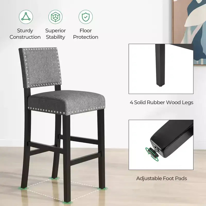 Lot de 2 chaises de comptoir/tabourets de bar Costway avec cadre en bois d'hévéa massif et patins réglables Gris et marron foncé