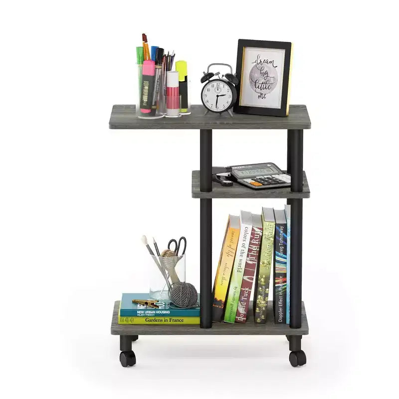 Furinno Chariot de Rangement Roulant en U Table d'Extrémité de Canapé avec Étagère Ouverte, Chêne