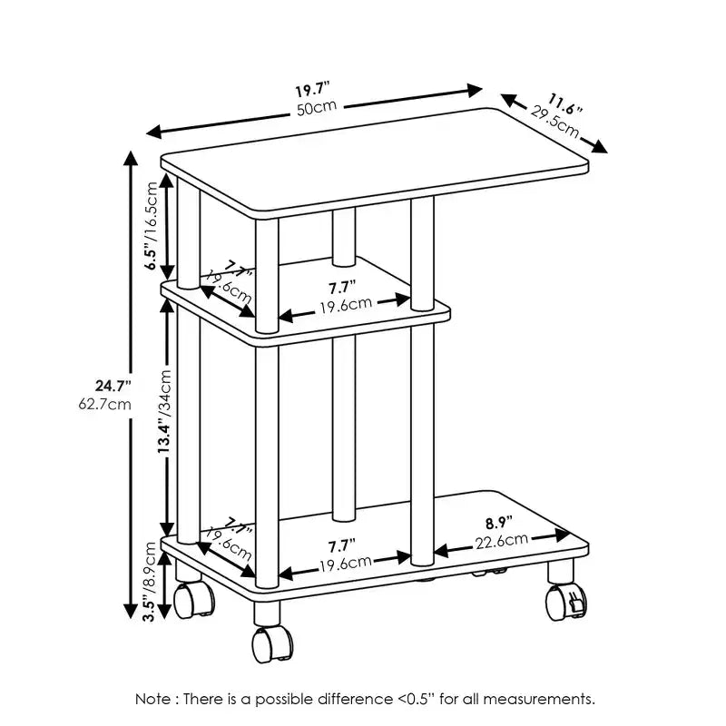 Furinno Chariot de Rangement Roulant en U Table d'Extrémité de Canapé avec Étagère Ouverte, Chêne