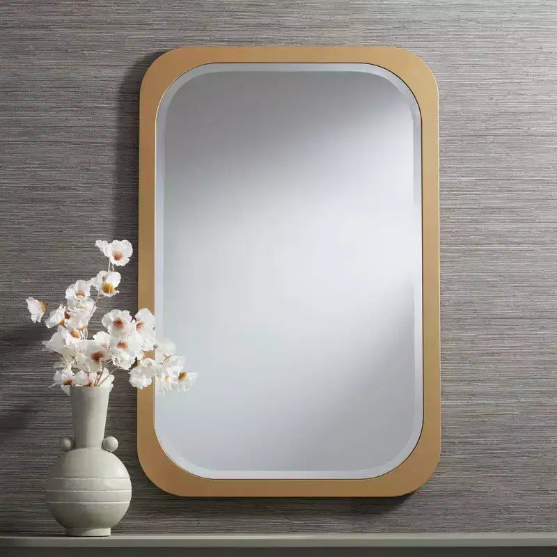 Noble Park Devonshire Rectangular Vanity Wall Mirror Modern Beveled Glass Gold Frame 28 Wide for Bathroom Bedroom Living Room