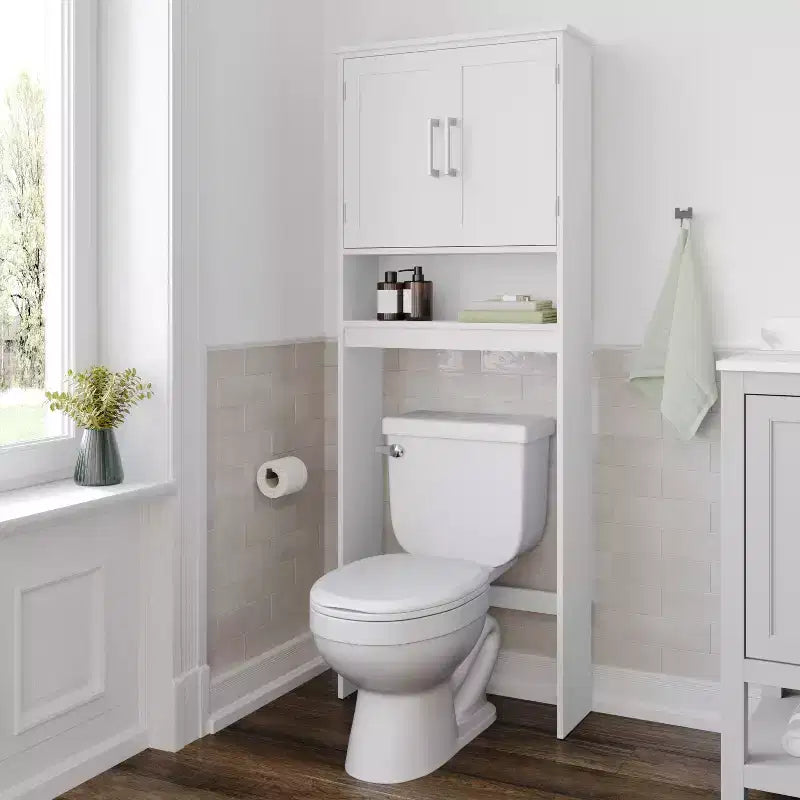 Flash Furniture Vega Over the Toilet Bathroom Storage Cabinet Organizer with Magnetic Closure Doors, Adjustable Cabinet Shelf, and Open Lower Shelf
