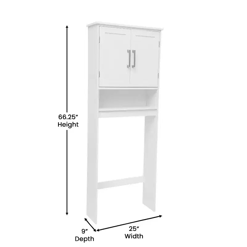 Flash Furniture Vega Over the Toilet Bathroom Storage Cabinet Organizer with Magnetic Closure Doors, Adjustable Cabinet Shelf, and Open Lower Shelf