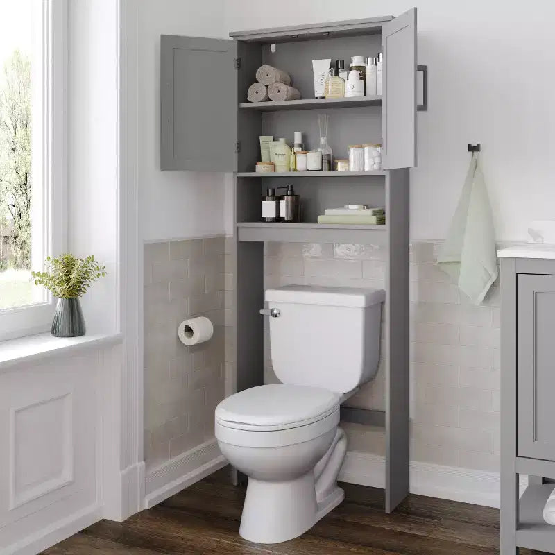 Flash Furniture Vega Over the Toilet Bathroom Storage Cabinet Organizer with Magnetic Closure Doors, Adjustable Cabinet Shelf, and Open Lower Shelf