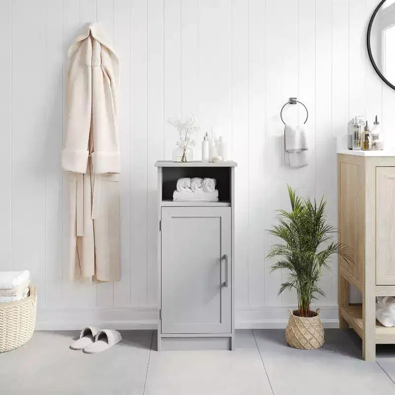 Flash Furniture Vega Bathroom Storage Cabinet Organizer with Magnetic Closure Door, In-Cabinet Adjustable Shelf, and Upper Open Shelf