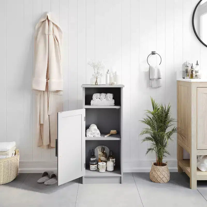 Flash Furniture Vega Bathroom Storage Cabinet Organizer with Magnetic Closure Door, In-Cabinet Adjustable Shelf, and Upper Open Shelf