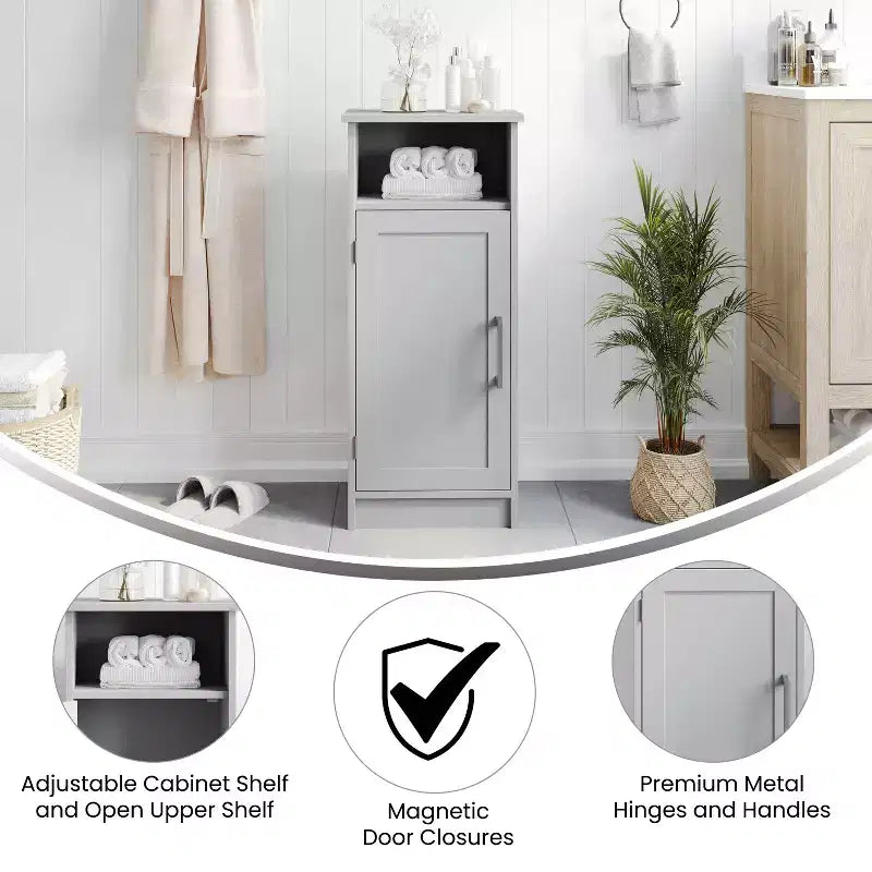 Flash Furniture Vega Bathroom Storage Cabinet Organizer with Magnetic Closure Door, In-Cabinet Adjustable Shelf, and Upper Open Shelf