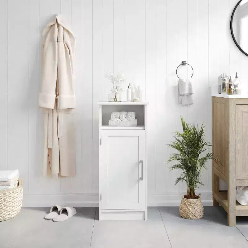 Flash Furniture Vega Bathroom Storage Cabinet Organizer with Magnetic Closure Door, In-Cabinet Adjustable Shelf, and Upper Open Shelf