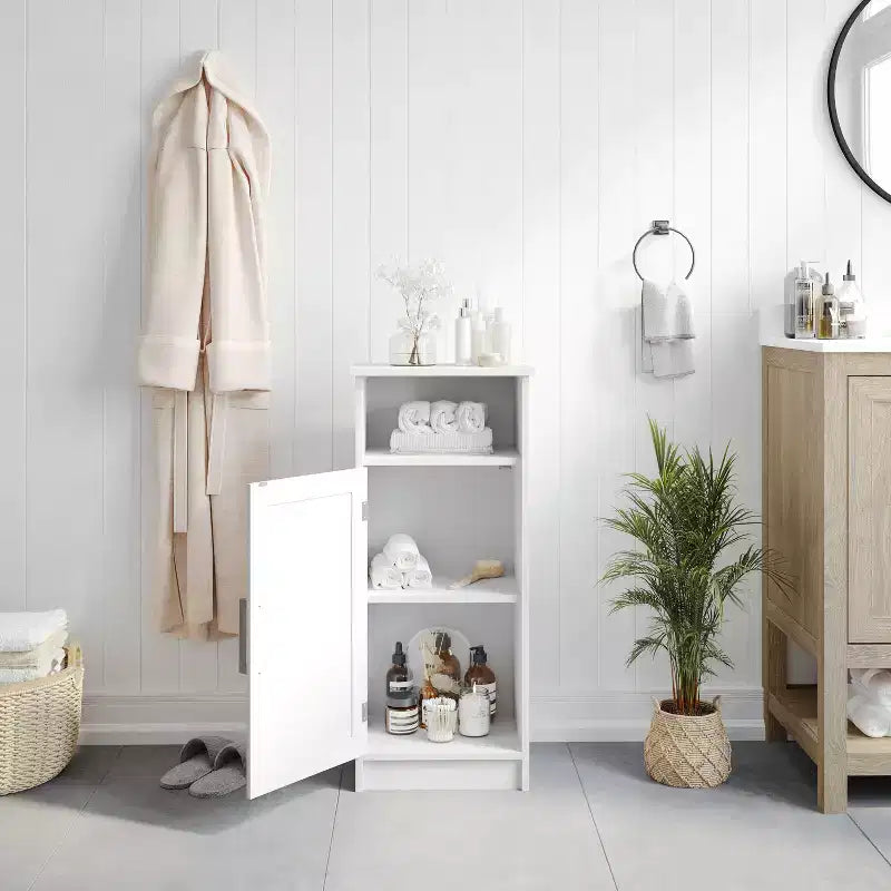Flash Furniture Vega Bathroom Storage Cabinet Organizer with Magnetic Closure Door, In-Cabinet Adjustable Shelf, and Upper Open Shelf