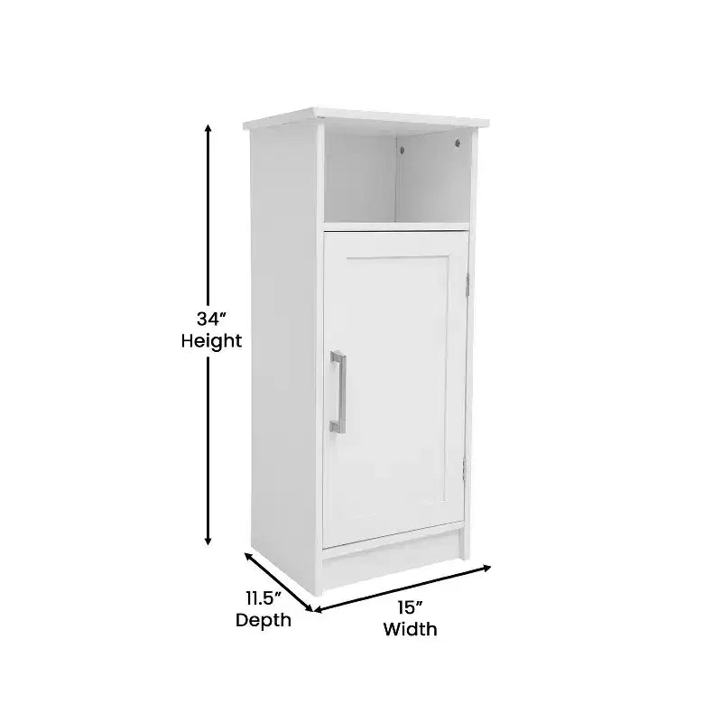 Flash Furniture Vega Bathroom Storage Cabinet Organizer with Magnetic Closure Door, In-Cabinet Adjustable Shelf, and Upper Open Shelf
