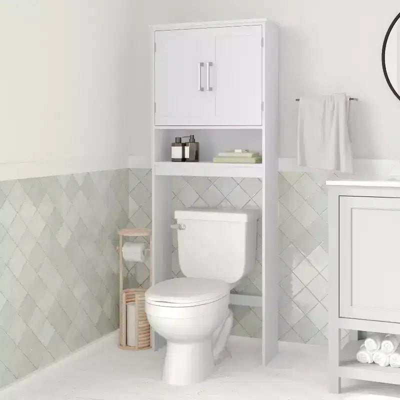 Merrick Lane Over the Toilet Bathroom Organizer with Shelves and Magnetic Closure Doors