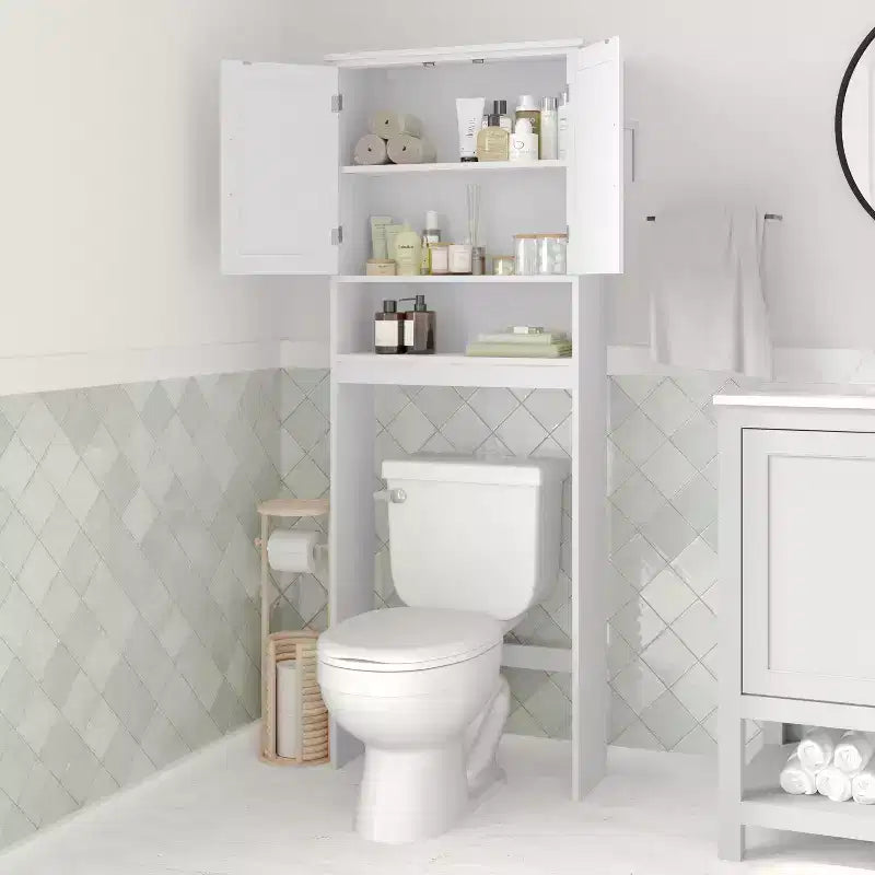 Merrick Lane Over the Toilet Bathroom Organizer with Shelves and Magnetic Closure Doors