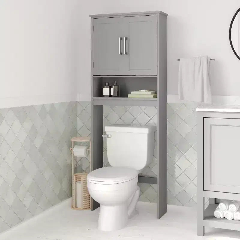 Merrick Lane Over the Toilet Bathroom Organizer with Shelves and Magnetic Closure Doors
