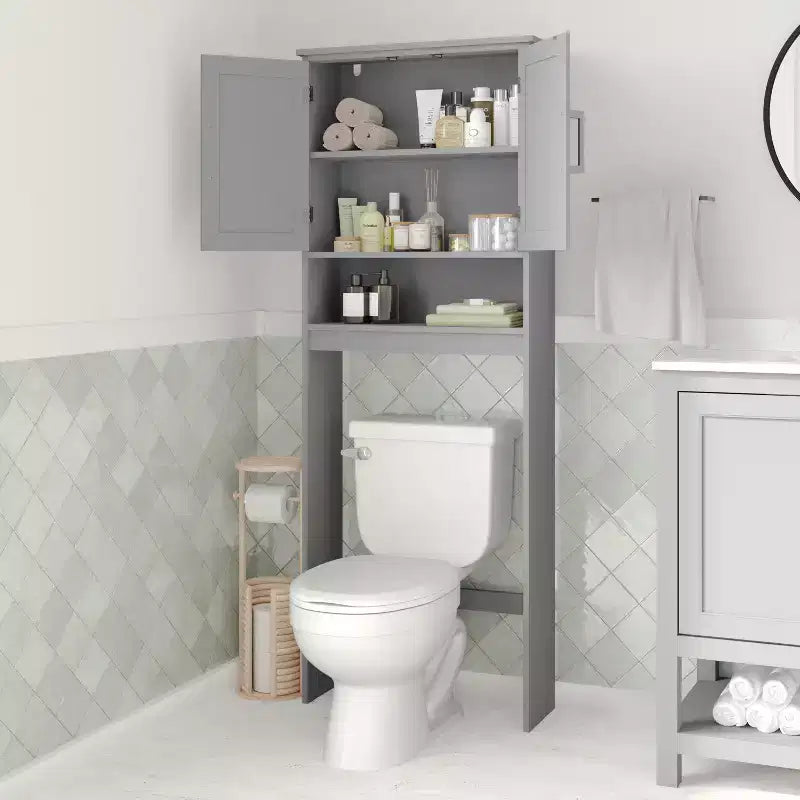 Merrick Lane Over the Toilet Bathroom Organizer with Shelves and Magnetic Closure Doors