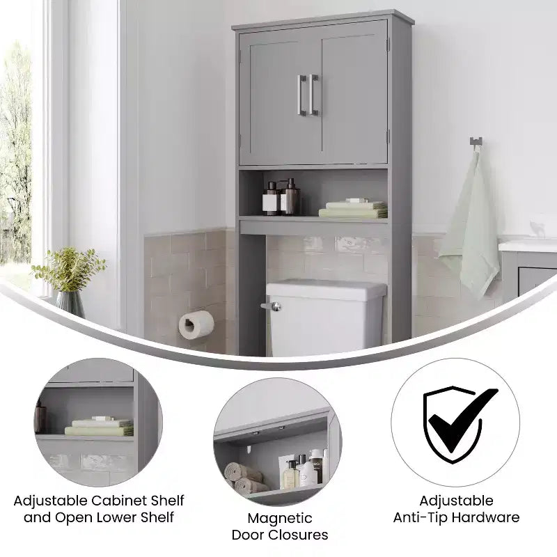 Merrick Lane Over the Toilet Bathroom Organizer with Shelves and Magnetic Closure Doors