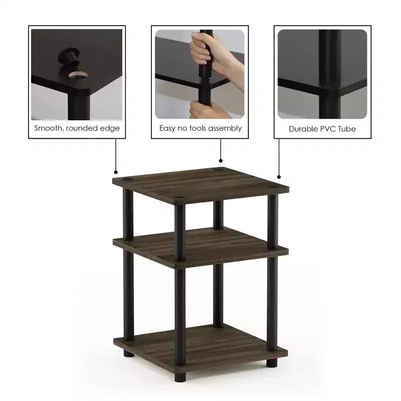 Furinno 3-Tier Easy Assembly Multipurpose Shelf Dispaly Open Shelves Sofa Side End Table Nightstand for Living Room&Bedroom