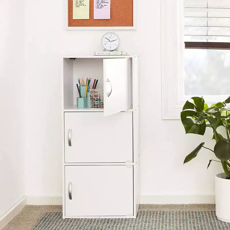 Hodedah Heavy Duty Engineered Wood 3 Door Enclosed Multipurpose Storage Cabinet for Kitchen, Office, Kids Room, and Other Home Organization