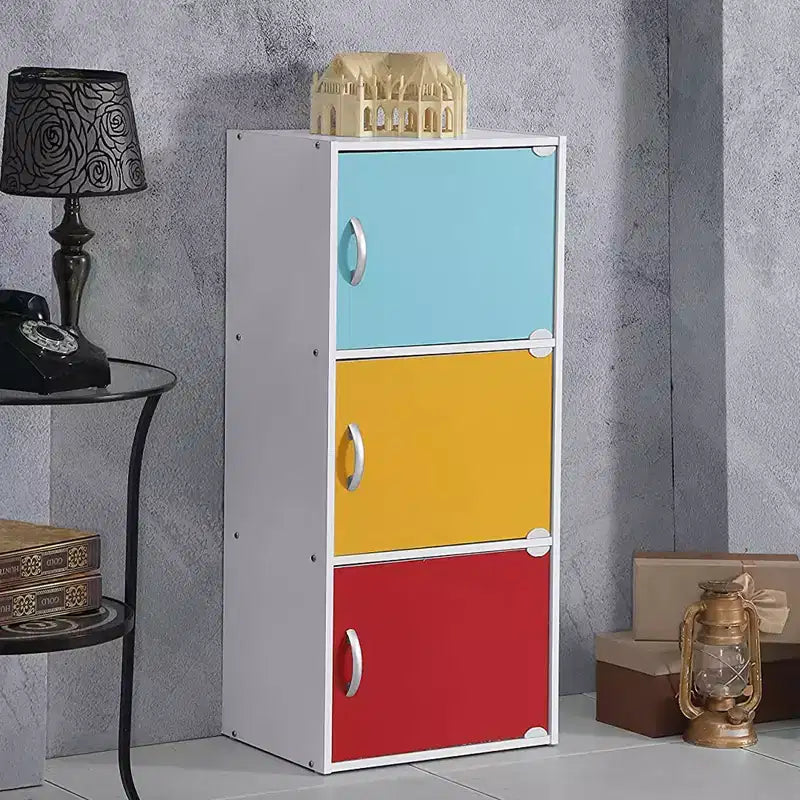 Hodedah Heavy Duty Engineered Wood 3 Door Enclosed Multipurpose Storage Cabinet for Kitchen, Office, Kids Room, and Other Home Organization