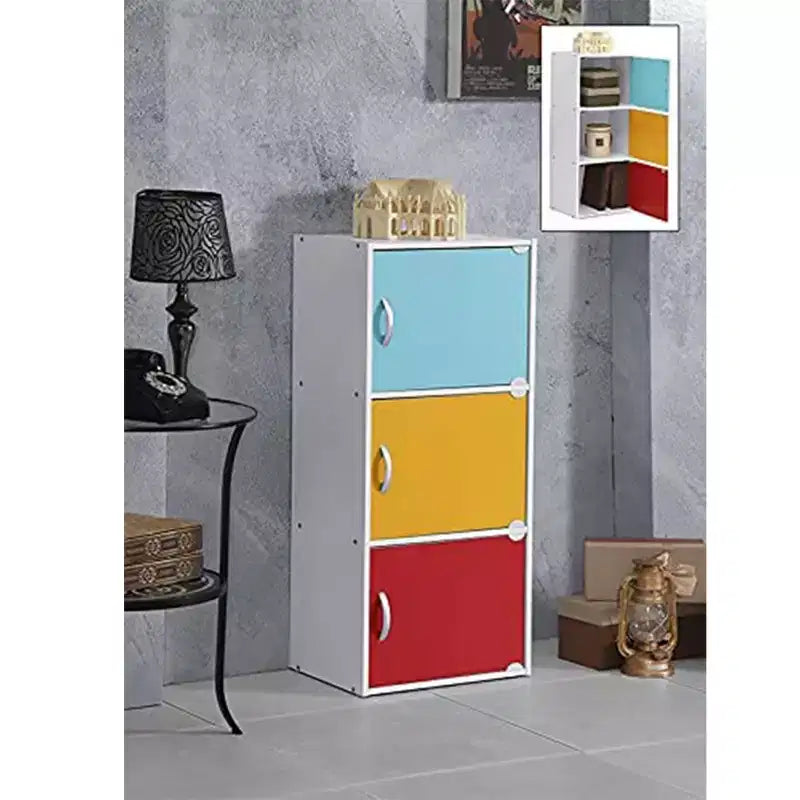 Hodedah Heavy Duty Engineered Wood 3 Door Enclosed Multipurpose Storage Cabinet for Kitchen, Office, Kids Room, and Other Home Organization