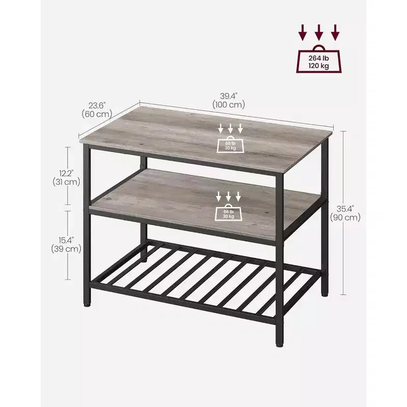 VASAGLE Îlot de cuisine à 3 niveaux, étagère de cuisine de 100 cm avec grand plan de travail, industriel, marron rustique et noir
