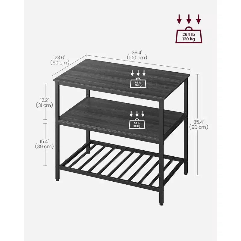 VASAGLE Îlot de cuisine à 3 niveaux, étagère de cuisine de 100 cm avec grand plan de travail, industriel, marron rustique et noir