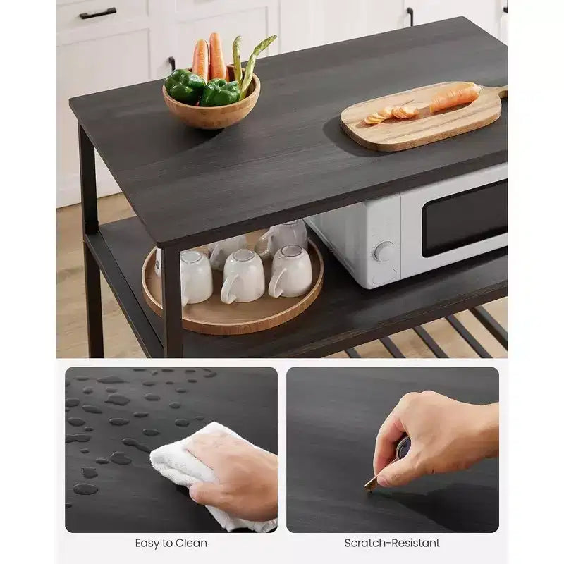 VASAGLE Îlot de cuisine à 3 niveaux, étagère de cuisine de 100 cm avec grand plan de travail, industriel, marron rustique et noir